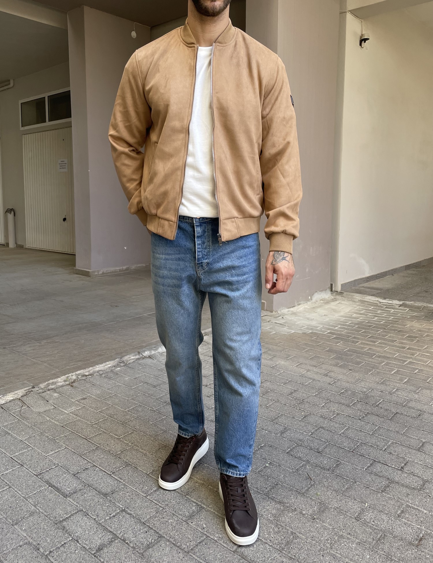 Ανδρικό κάμελ σουέτ μπουφάν Bomber HM264049B φωτογραφία